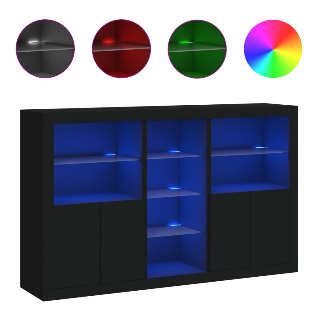 Sideboard with LED Lights Black 162x37x100 cm