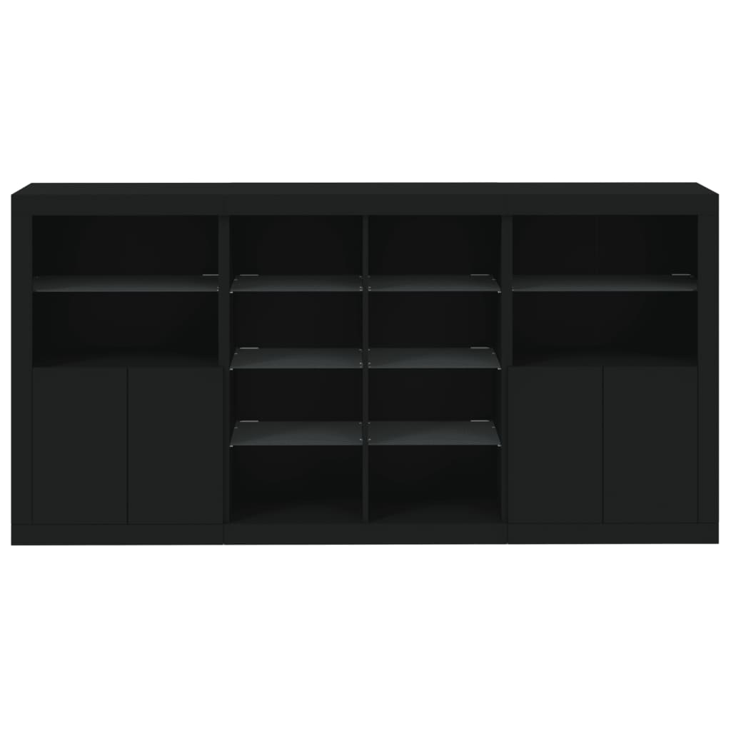 Sideboard with LED Lights Black 202x37x100 cm