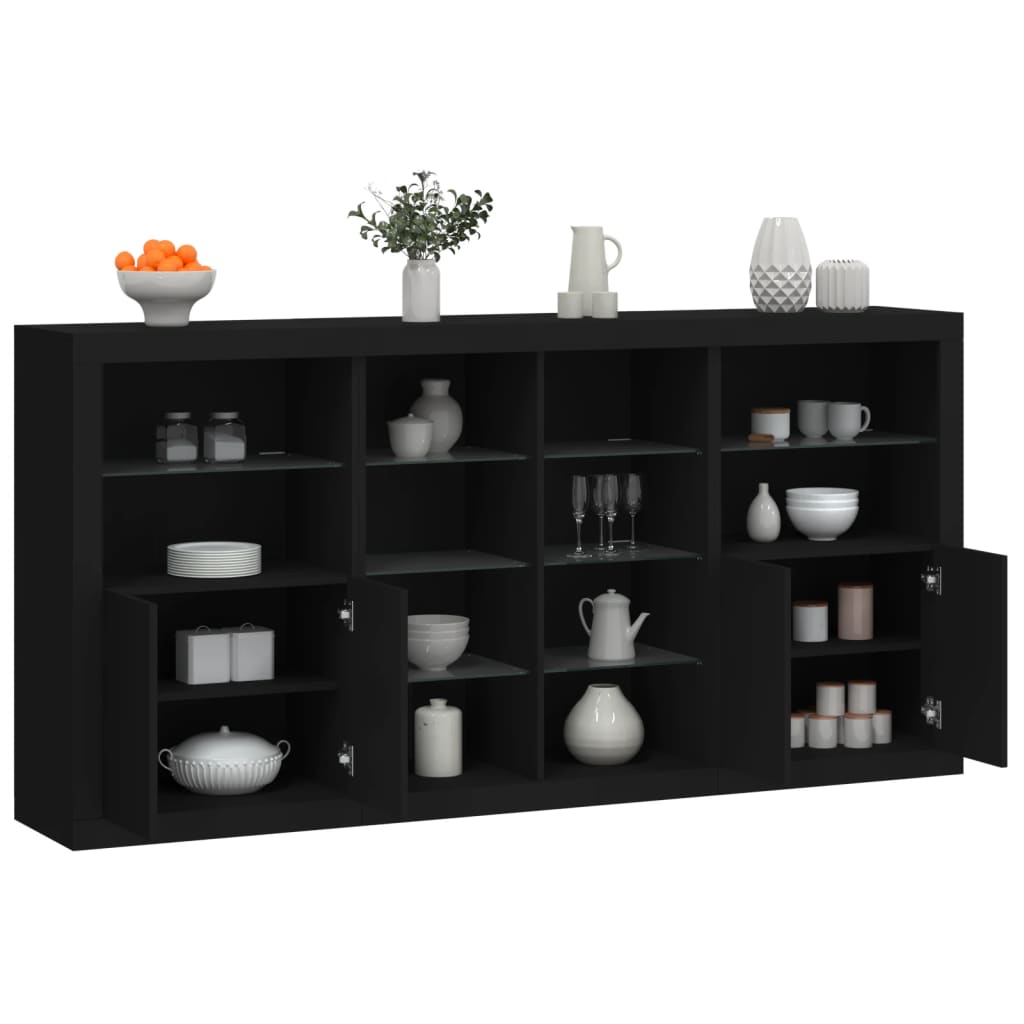 Sideboard with LED Lights Black 202x37x100 cm