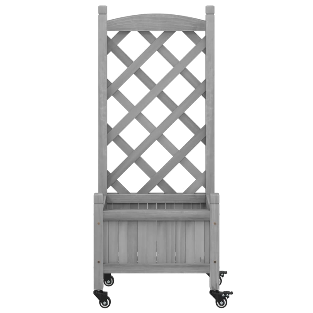 Planter with Trellis and Wheels Grey Solid Wood Fir