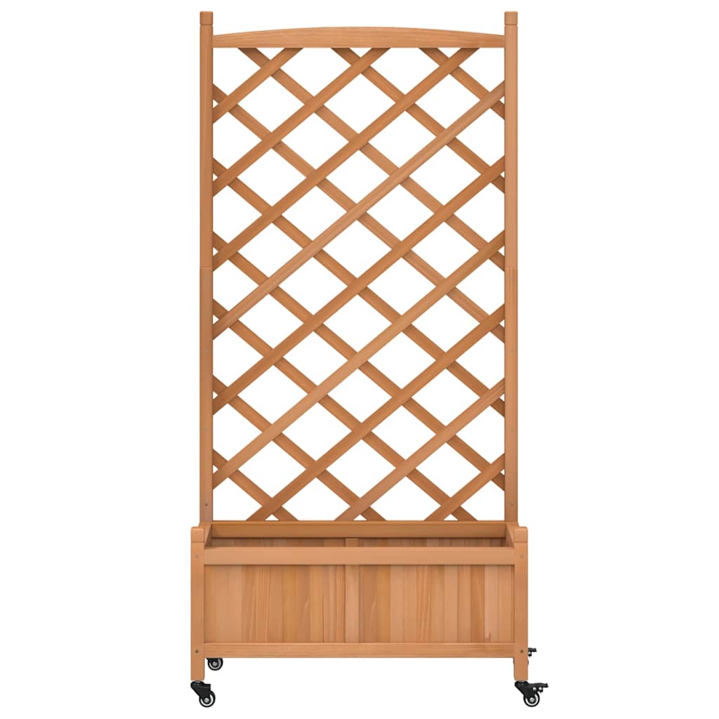Planter with Trellis and Wheels Brown Solid Wood Fir