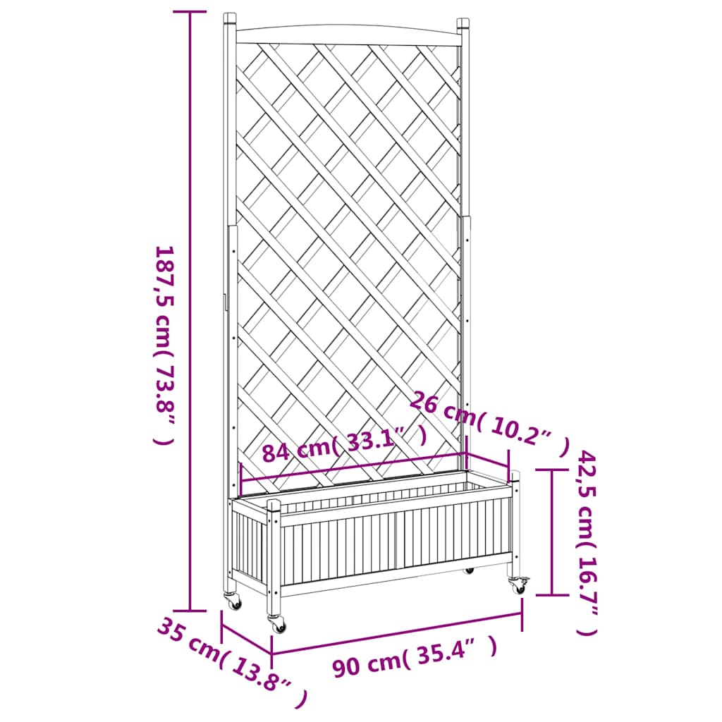 Planter with Trellis and Wheels Grey Solid Wood Fir