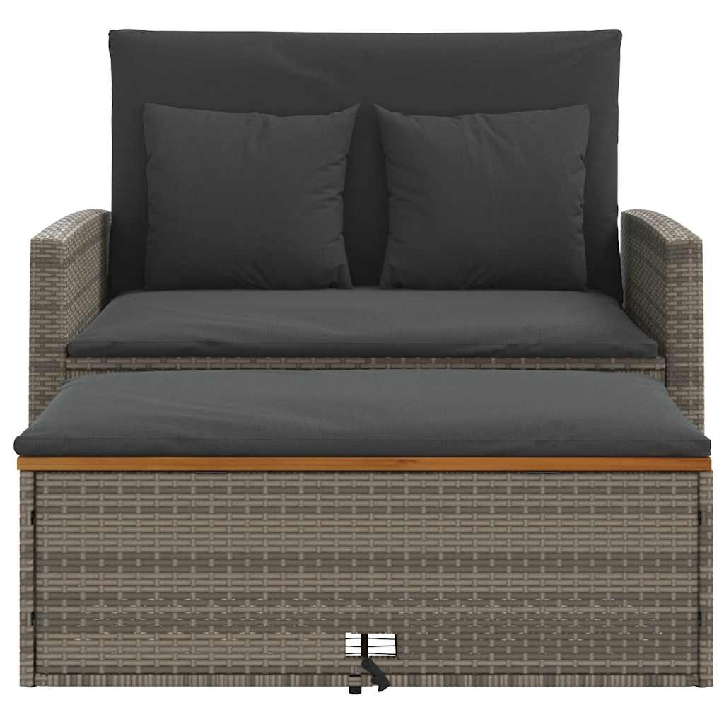 Garden Sofa with Cushions 2-Seater Grey Poly Rattan&Acacia Wood