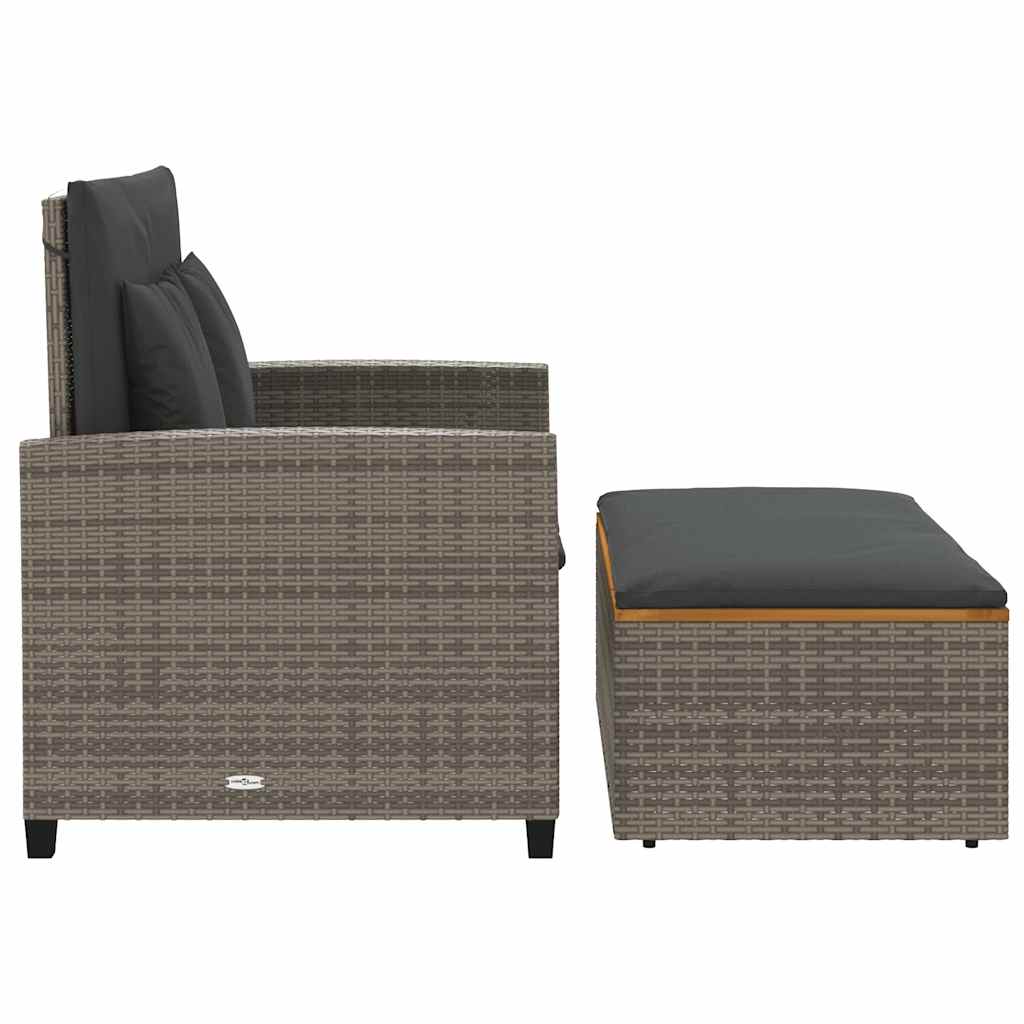 Garden Sofa with Cushions 2-Seater Grey Poly Rattan&Acacia Wood