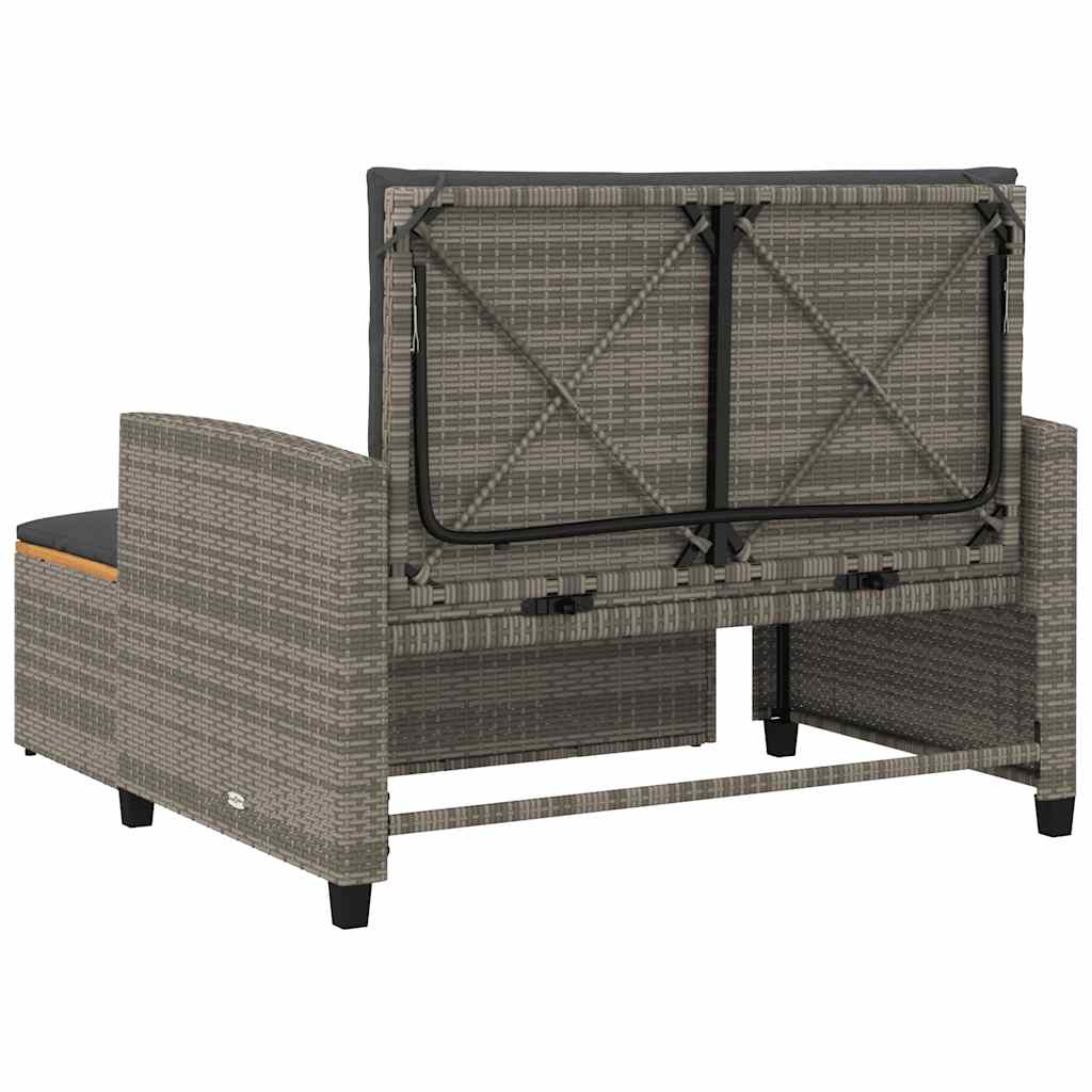 Garden Sofa with Cushions 2-Seater Grey Poly Rattan&Acacia Wood