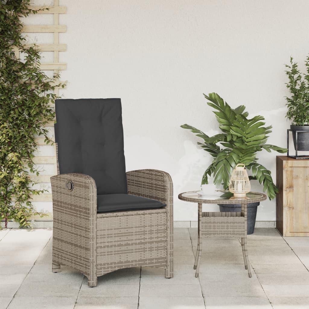 Reclining Garden Chair with Cushions Grey Poly Rattan