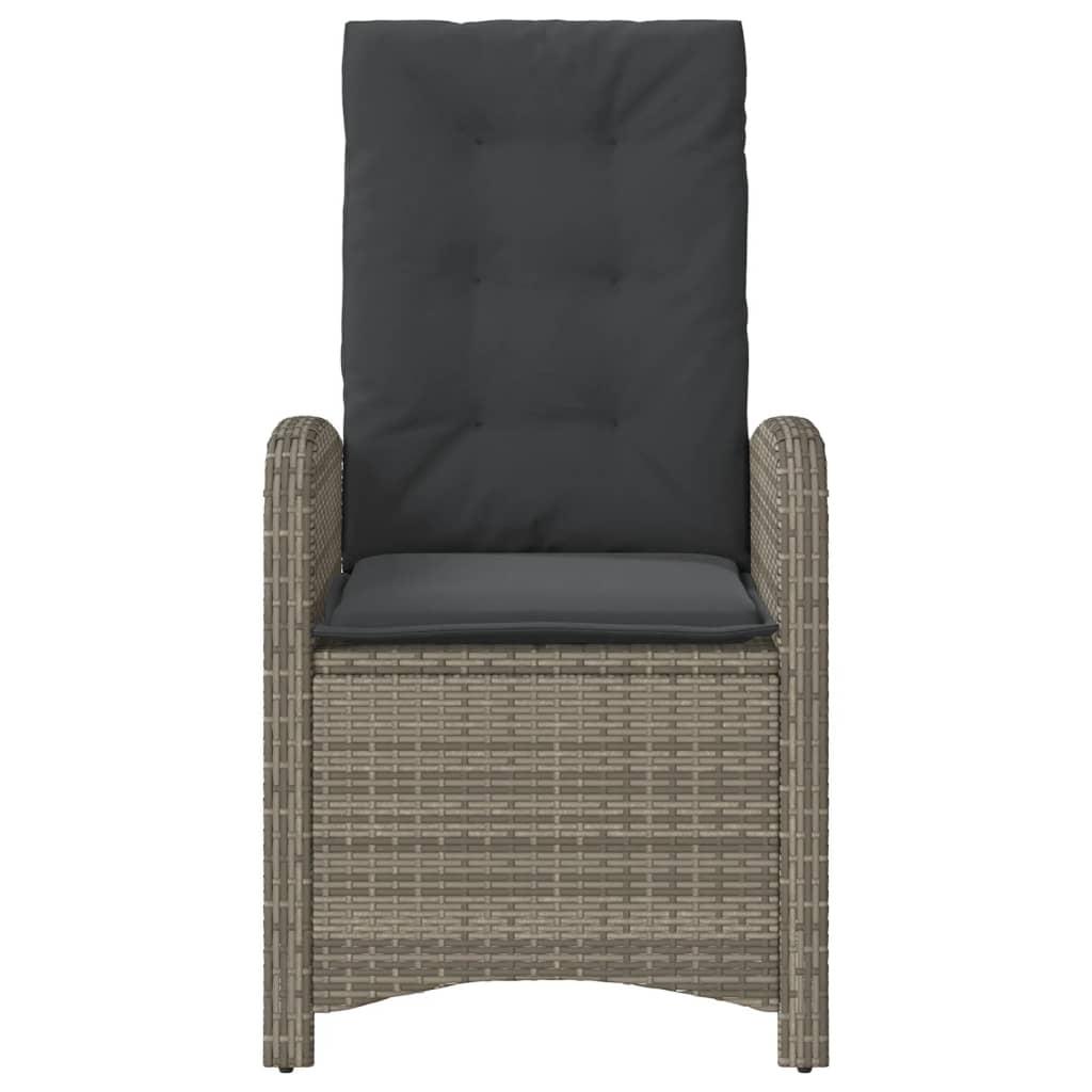 Reclining Garden Chair with Cushions Grey Poly Rattan