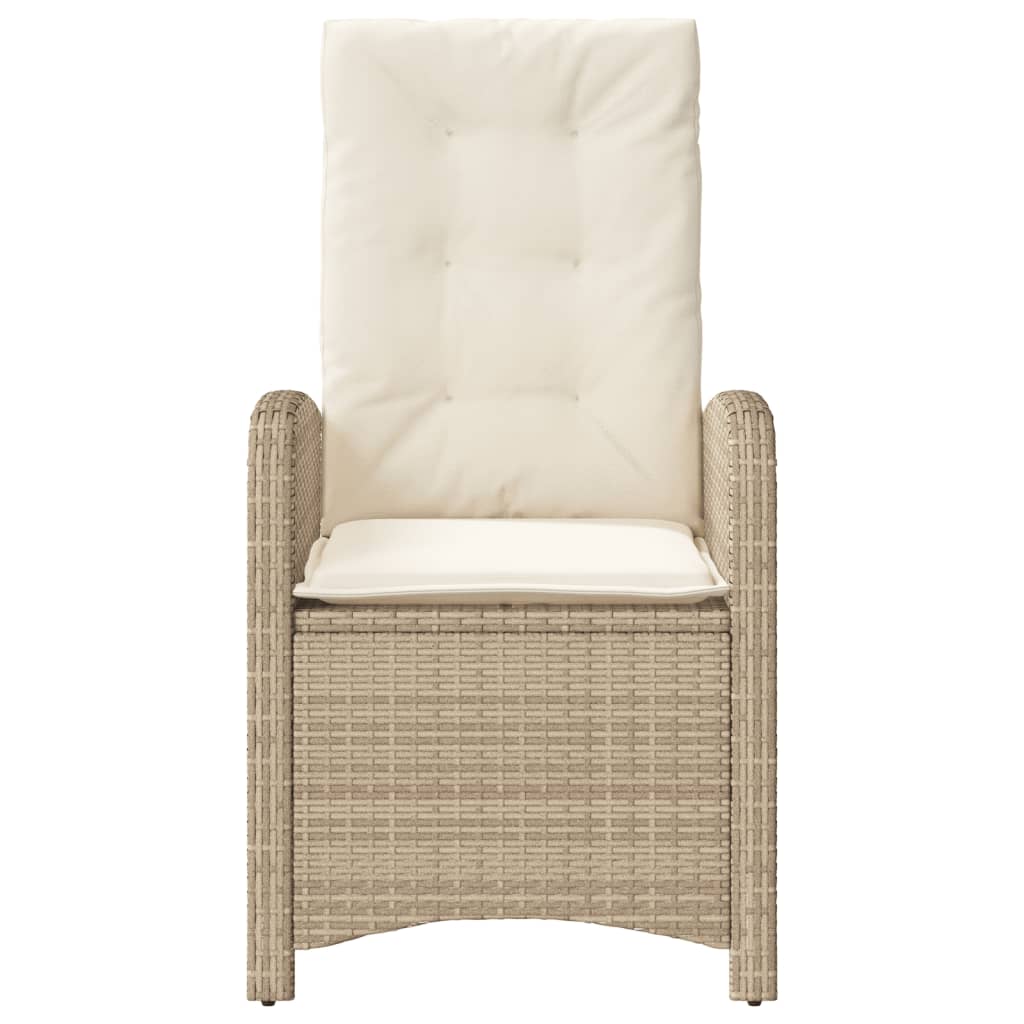 Reclining Garden Chair with Cushions Beige Poly Rattan
