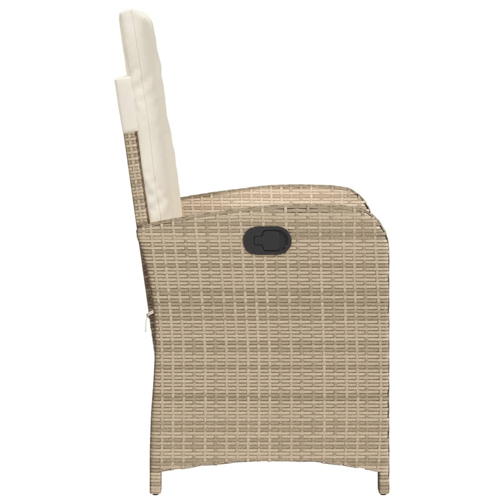Reclining Garden Chair with Cushions Beige Poly Rattan