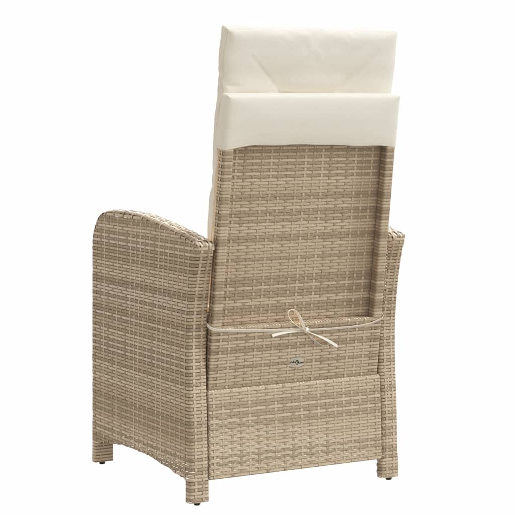 Reclining Garden Chair with Cushions Beige Poly Rattan