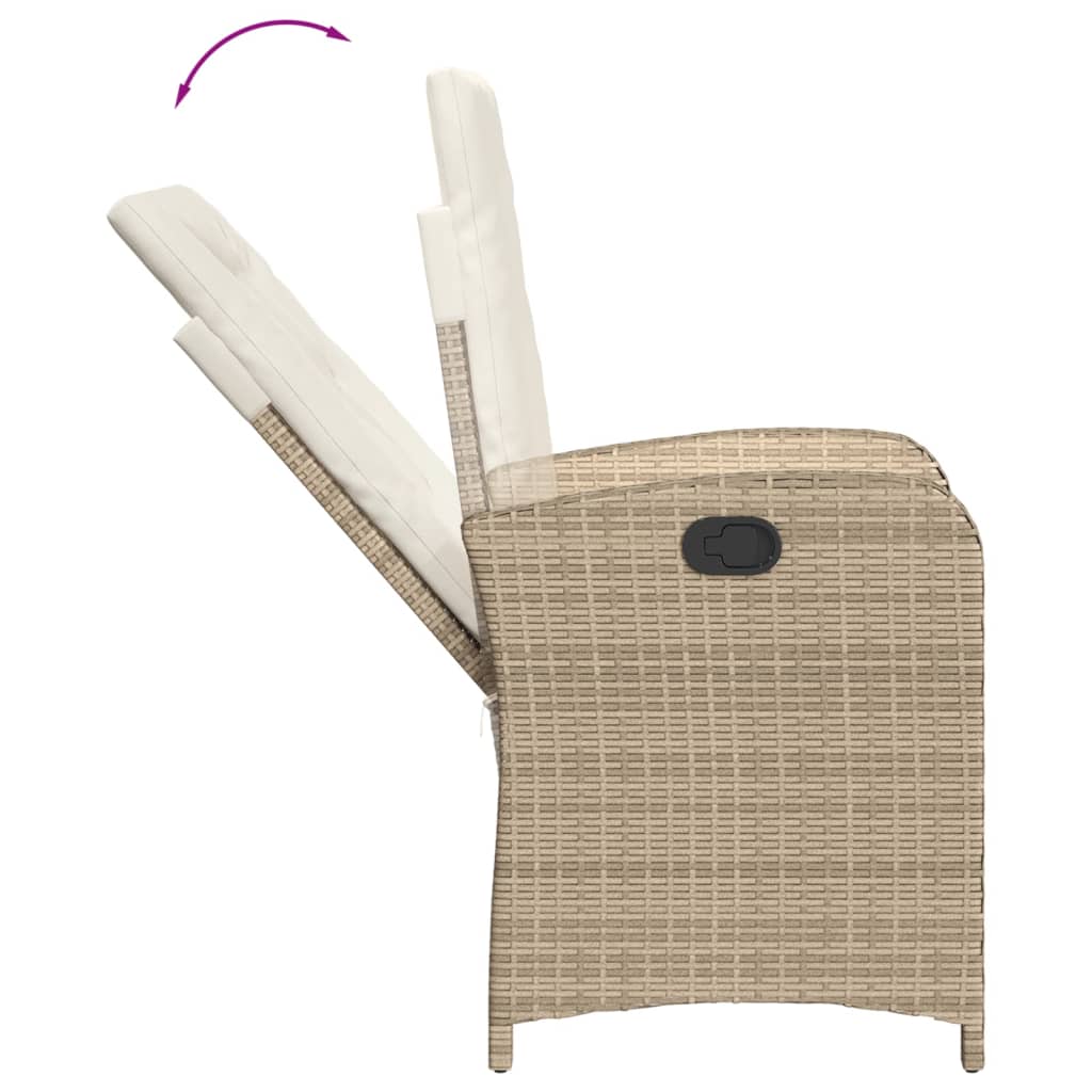 Reclining Garden Chair with Cushions Beige Poly Rattan
