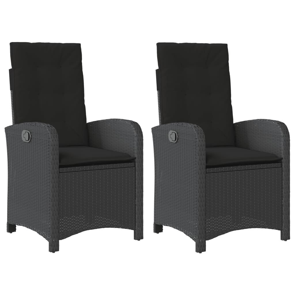 Reclining Garden Chairs 2 pcs with Cushions Black Poly Rattan