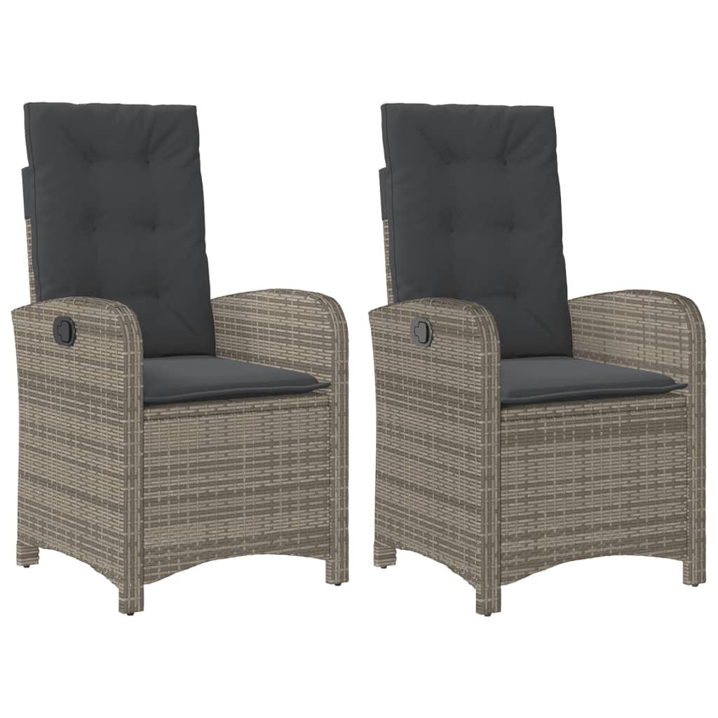 Reclining Garden Chairs 2 pcs with Cushions Grey Poly Rattan