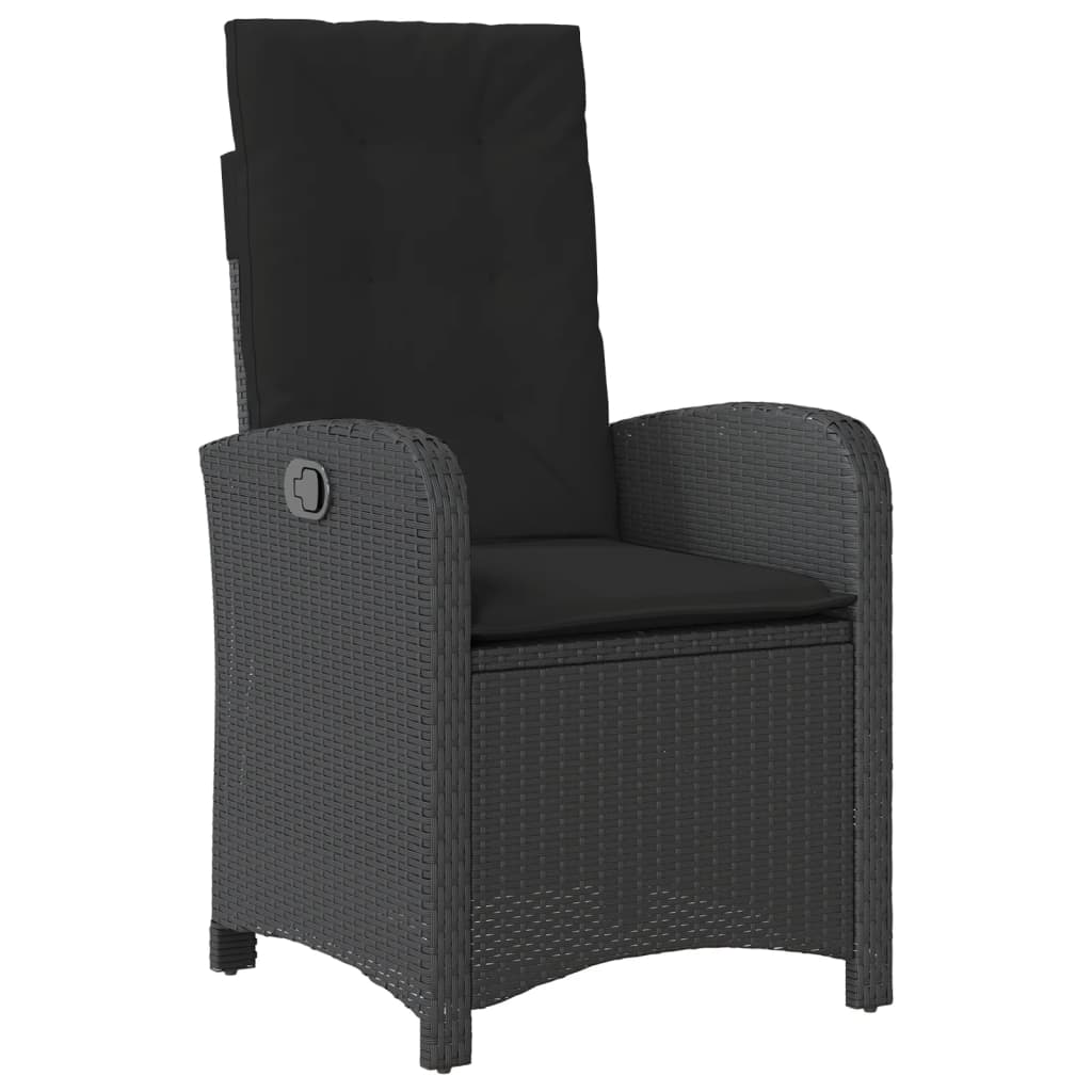 3 Piece Bistro Set with Cushions Black Poly Rattan