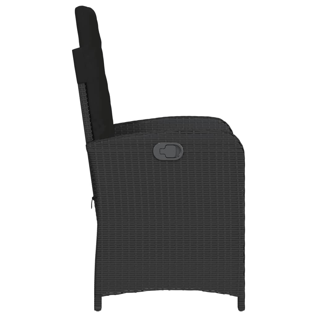 3 Piece Bistro Set with Cushions Black Poly Rattan