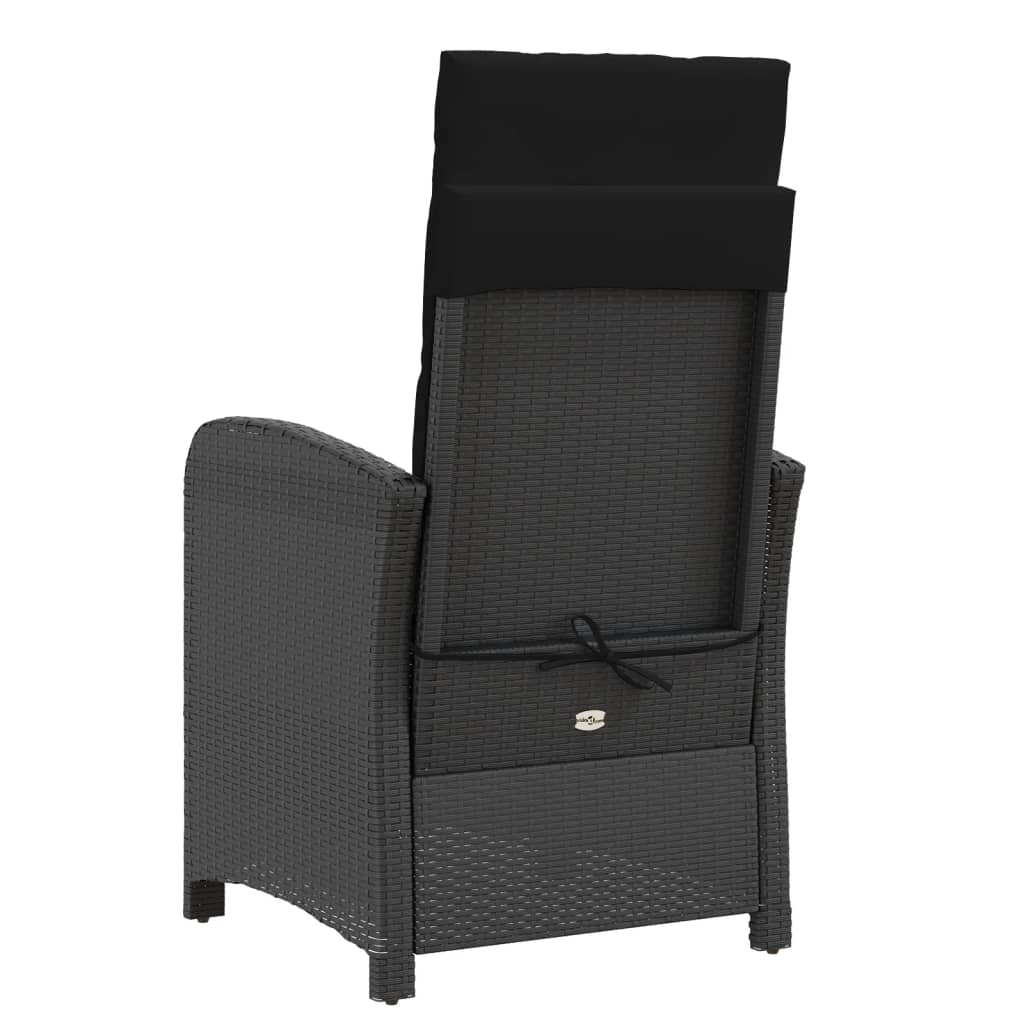 3 Piece Bistro Set with Cushions Black Poly Rattan