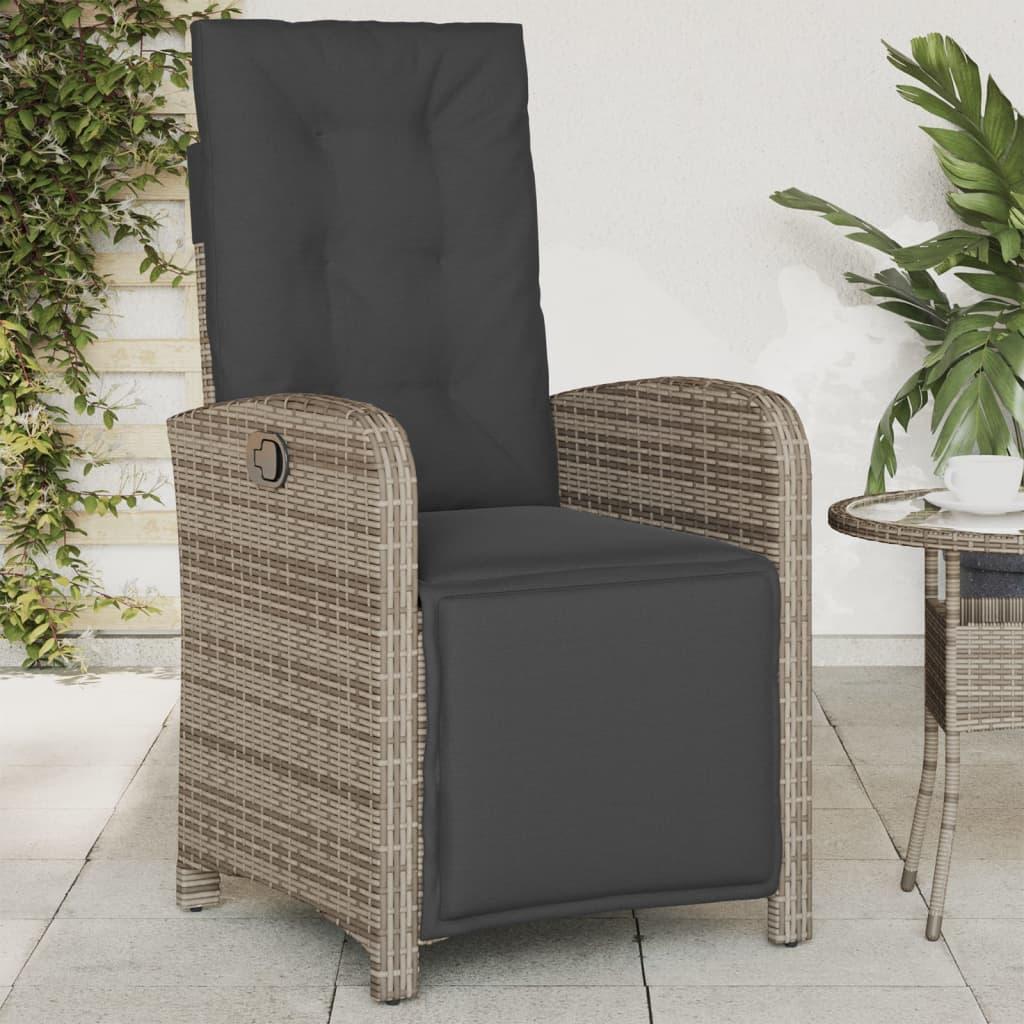 Reclining Garden Chairs 2 pcs with Footrest Grey Poly Rattan