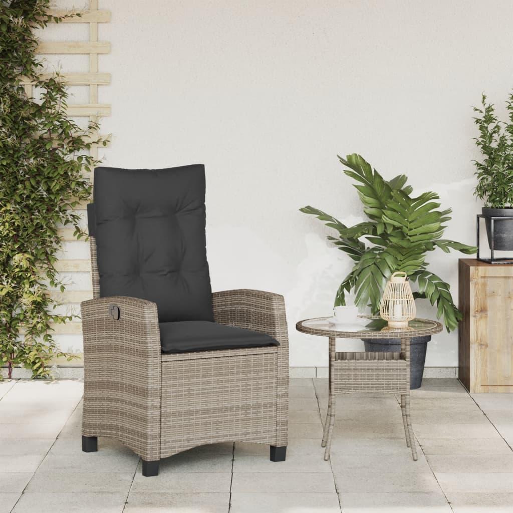 Reclining Garden Chair with Cushions Grey Poly Rattan
