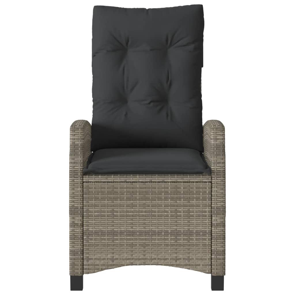 Reclining Garden Chair with Cushions Grey Poly Rattan