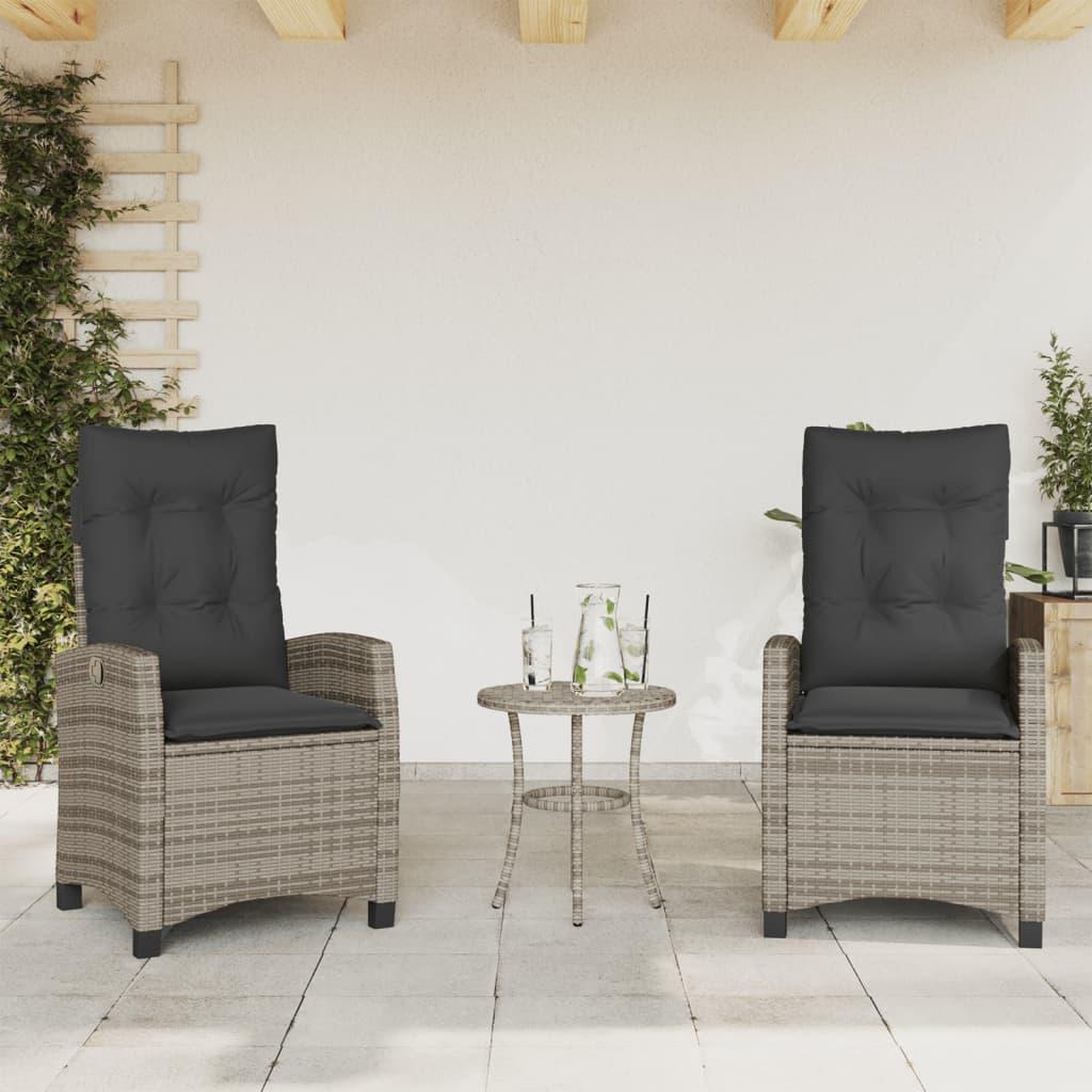 Reclining Garden Chairs 2 pcs with Cushions Grey Poly Rattan