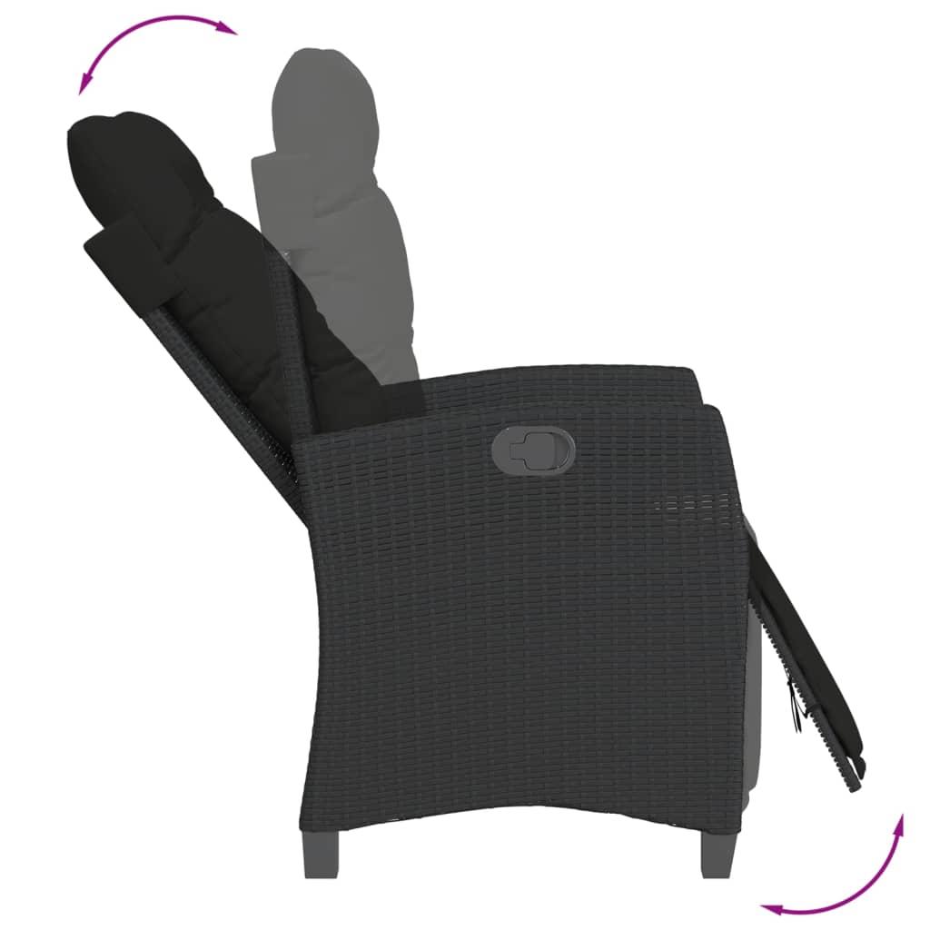 Reclining Garden Chairs 2 pcs with Footrest Black Poly Rattan
