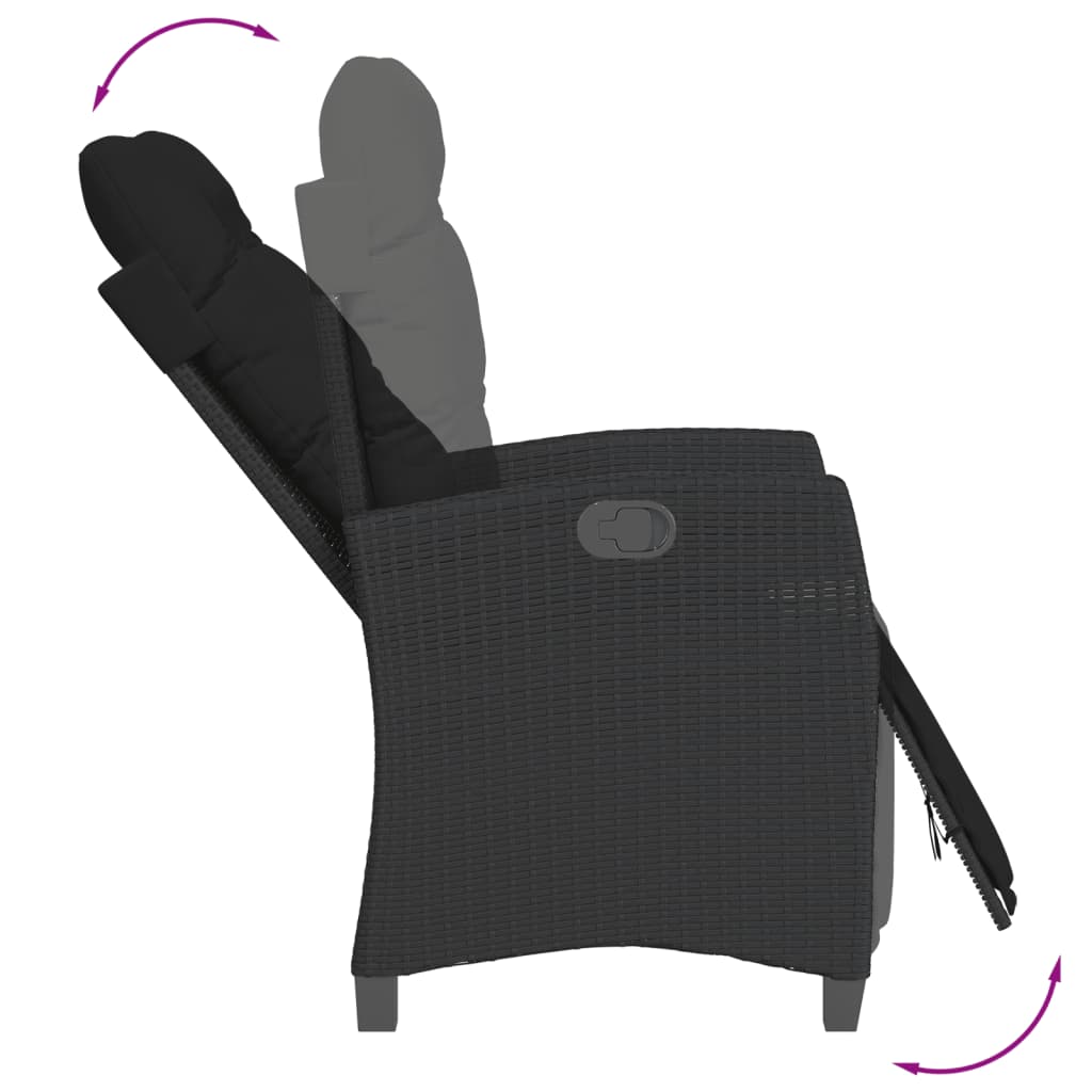 3 Piece Bistro Set with Cushions Black Poly Rattan