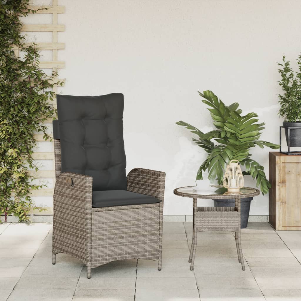 Reclining Garden Chair with Cushions Grey Poly Rattan