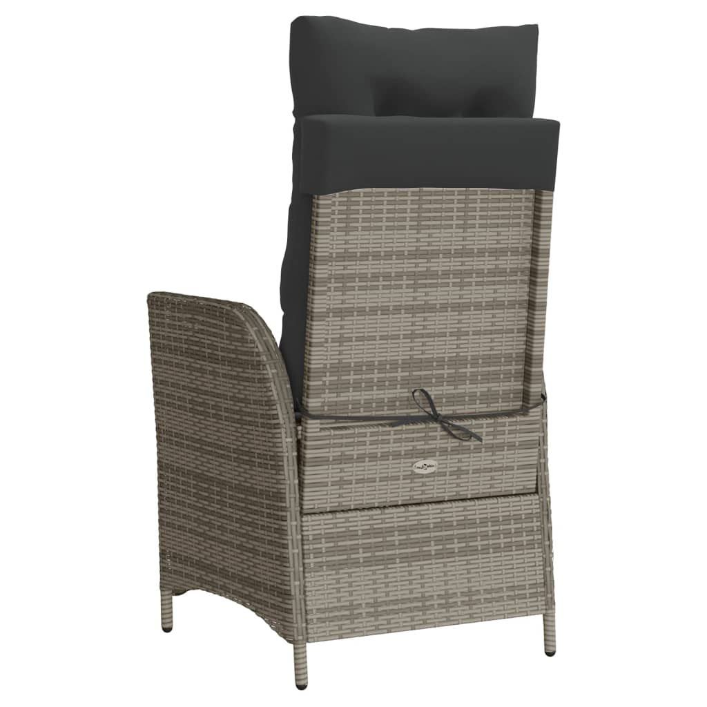 Reclining Garden Chair with Cushions Grey Poly Rattan