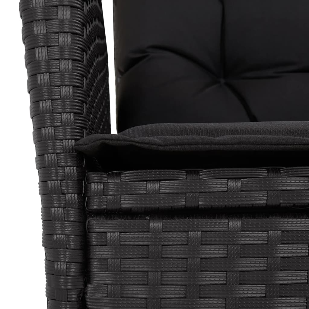 3 Piece Bistro Set with Cushions Black Poly Rattan