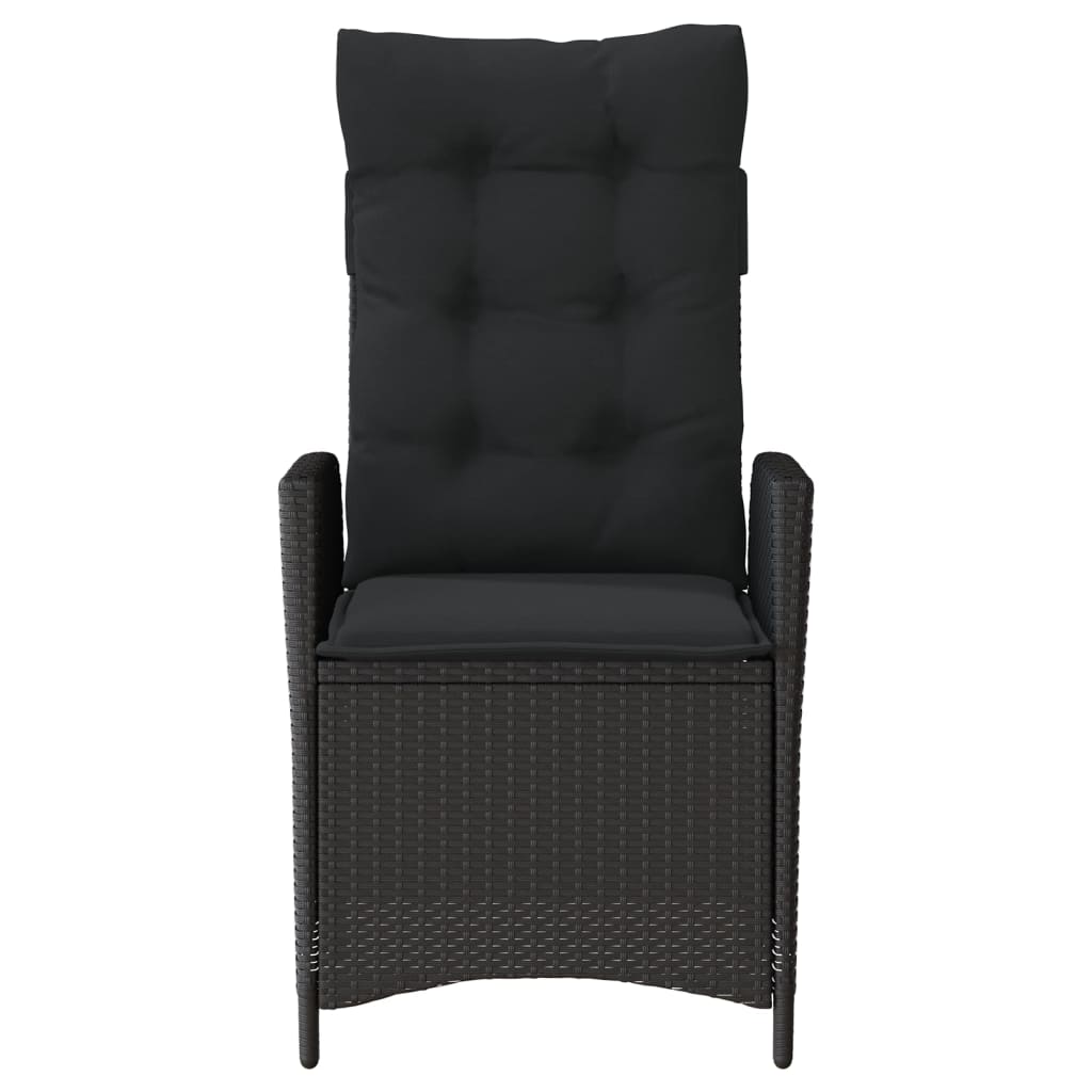 3 Piece Bistro Set with Cushions Black Poly Rattan