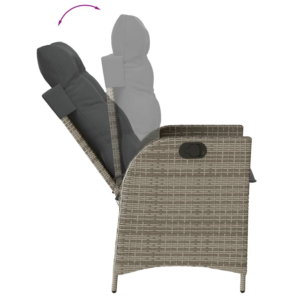 3 Piece Bistro Set with Cushions Grey Poly Rattan