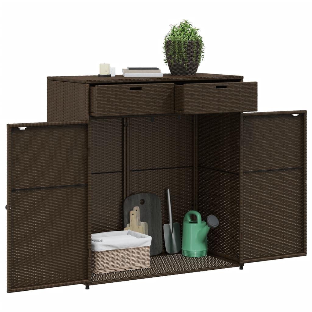 Garden Storage Cabinet Brown 105x55x113 cm Poly Rattan