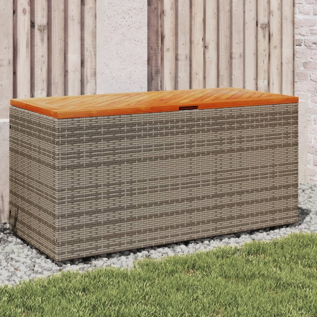 Garden Storage Box Grey 110x50x54 cm Poly Rattan Acacia Wood