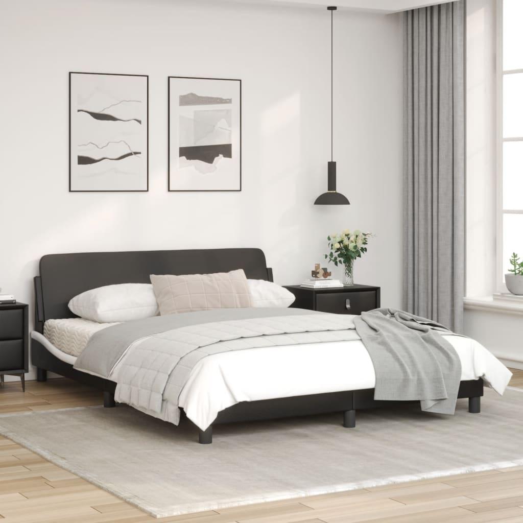 Bed Frame "Dover" Black and White 152x203 cm Queen Faux Leather
