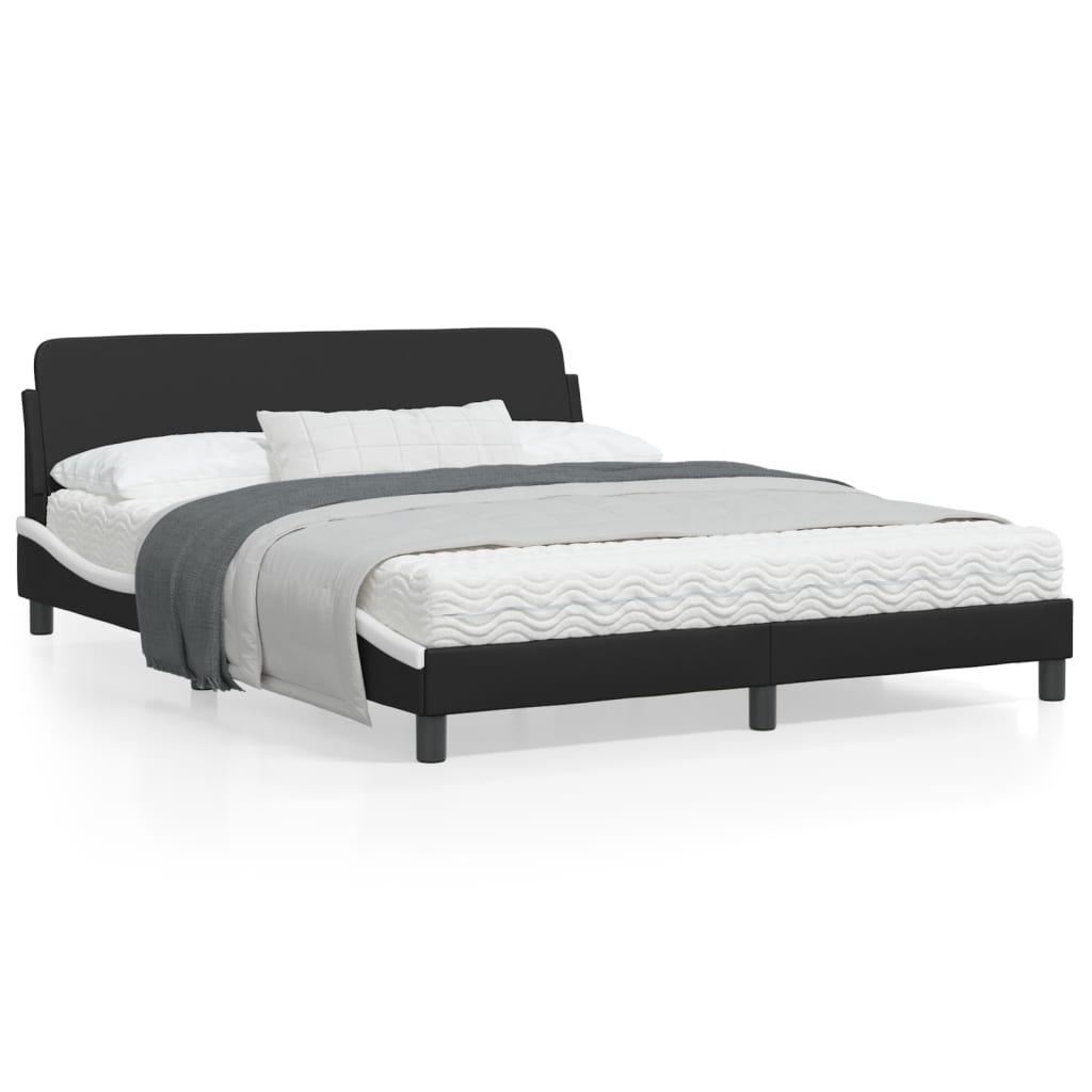 Bed Frame "Dover" Black and White 152x203 cm Queen Faux Leather