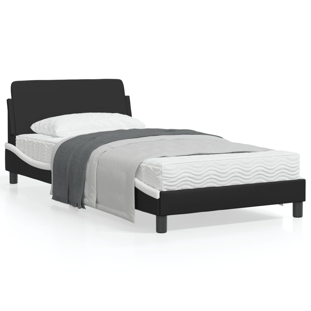 Bed Frame "Dover" Black and White 107x203 cm King Single Faux Leather