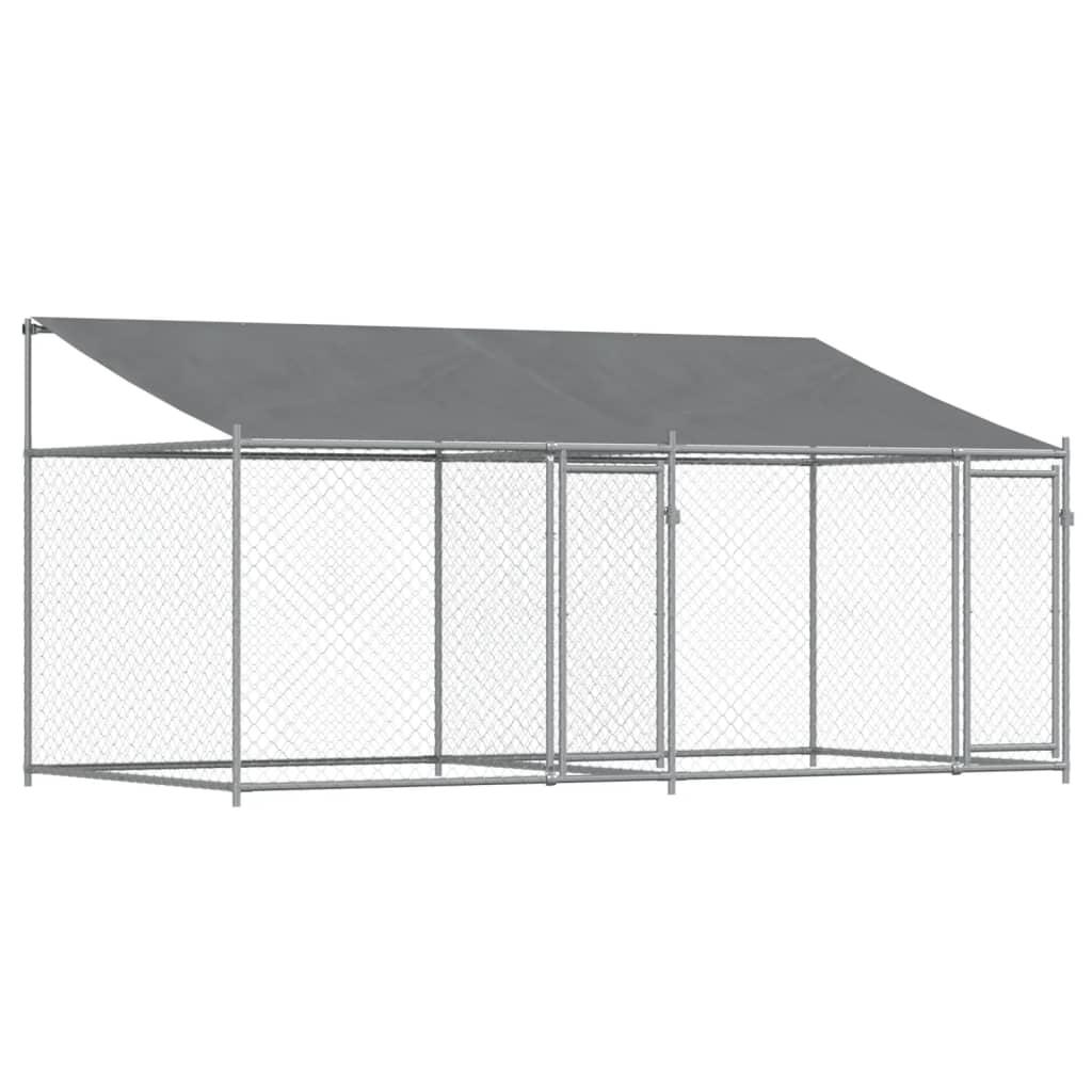 Dog Cage with Roof and Doors Grey 4x2x2 m Galvanised Steel