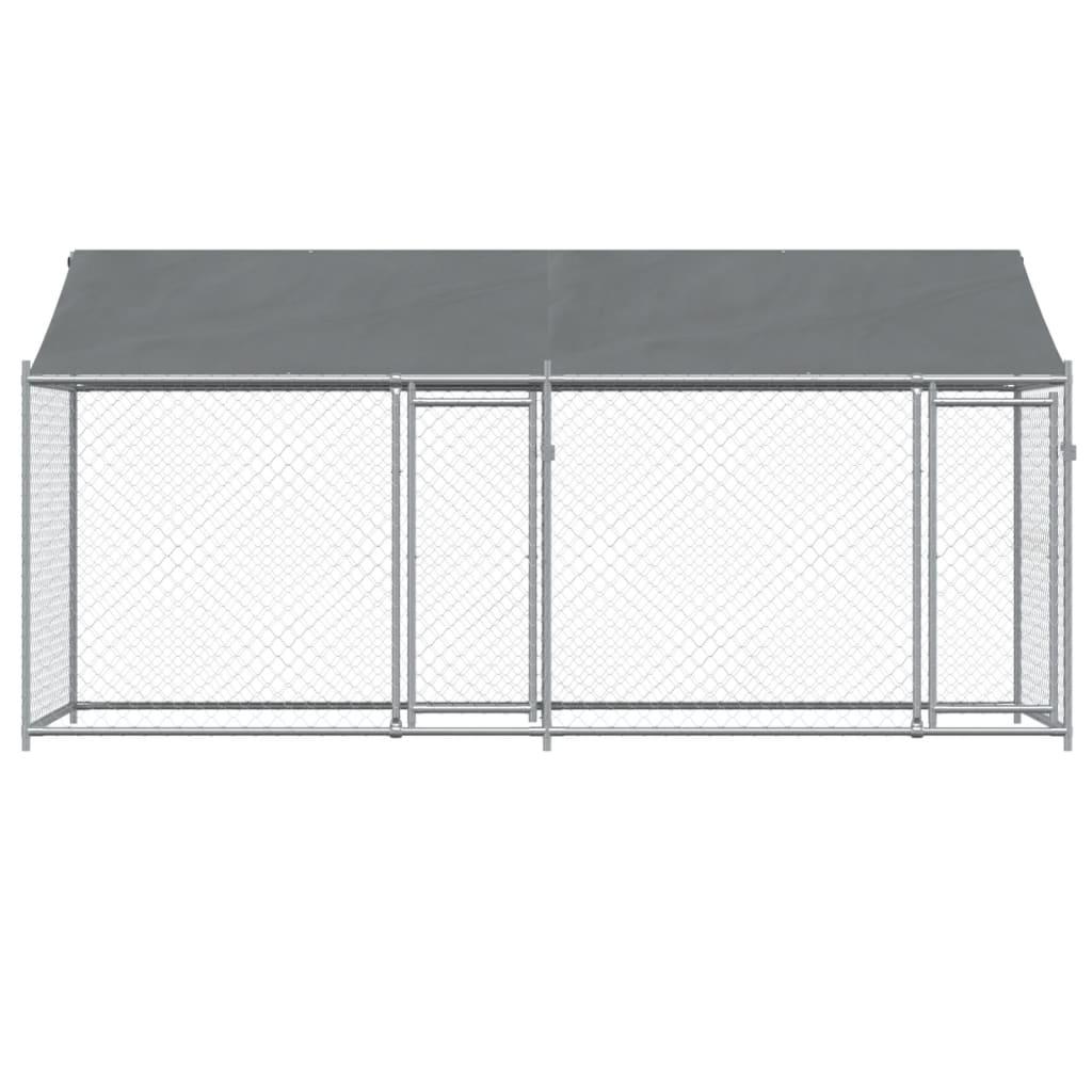 Dog Cage with Roof and Doors Grey 4x2x2 m Galvanised Steel