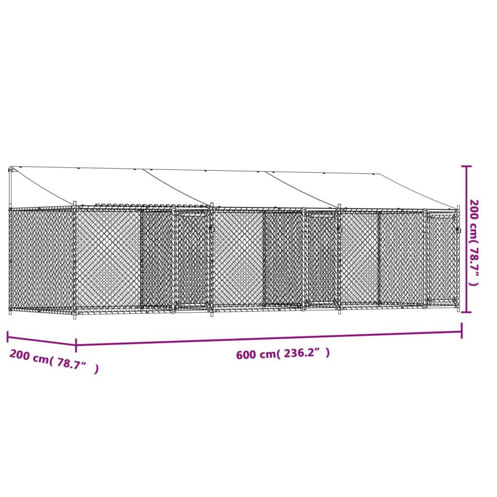 Dog Cage with Roof and Doors Grey 6x2x2 m Galvanised Steel