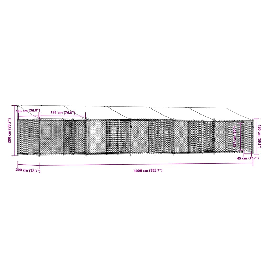 Dog Cage with Roof and Doors Grey 10x2x2 m Galvanised Steel