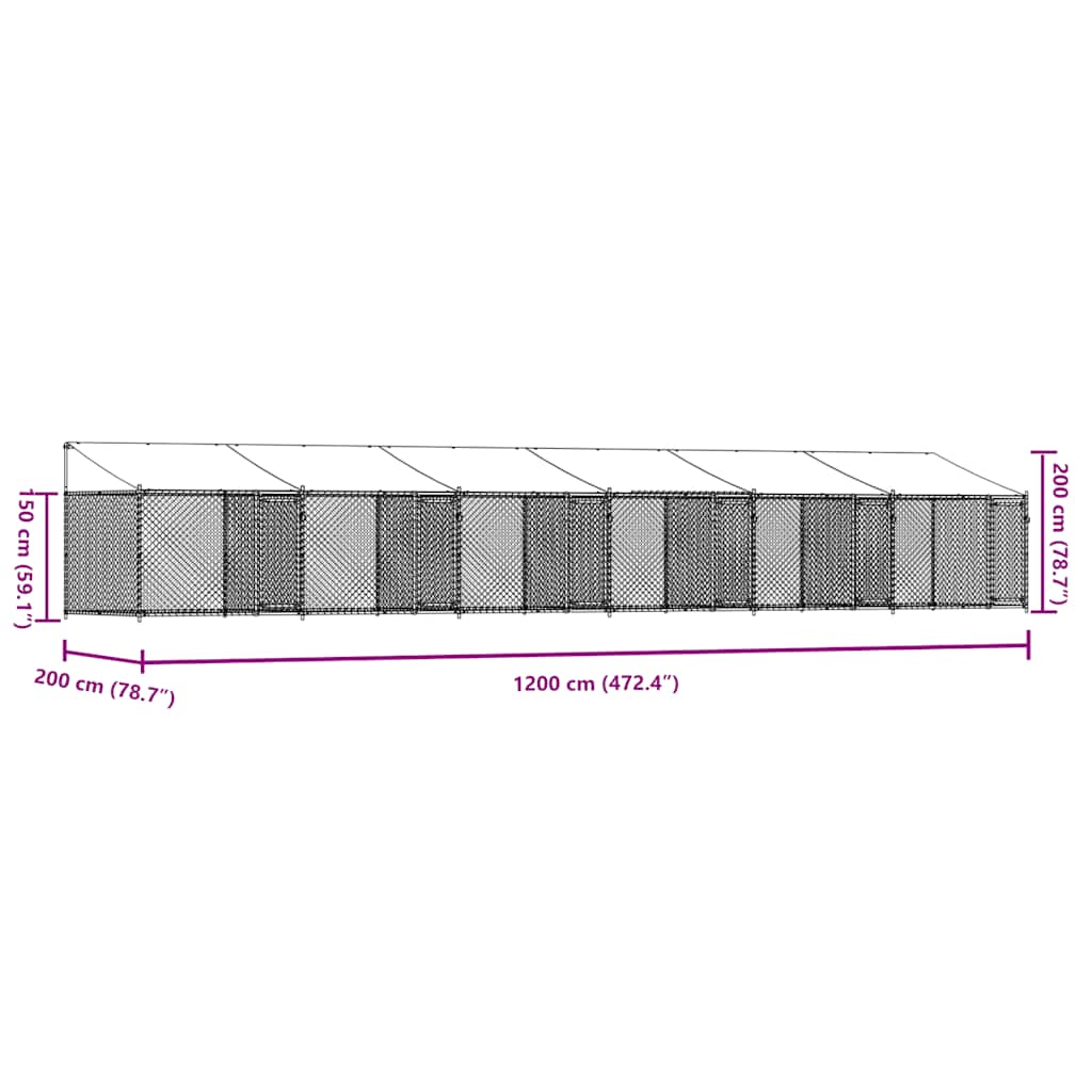 Dog Cage with Roof and Doors Grey 12x2x2 m Galvanised Steel