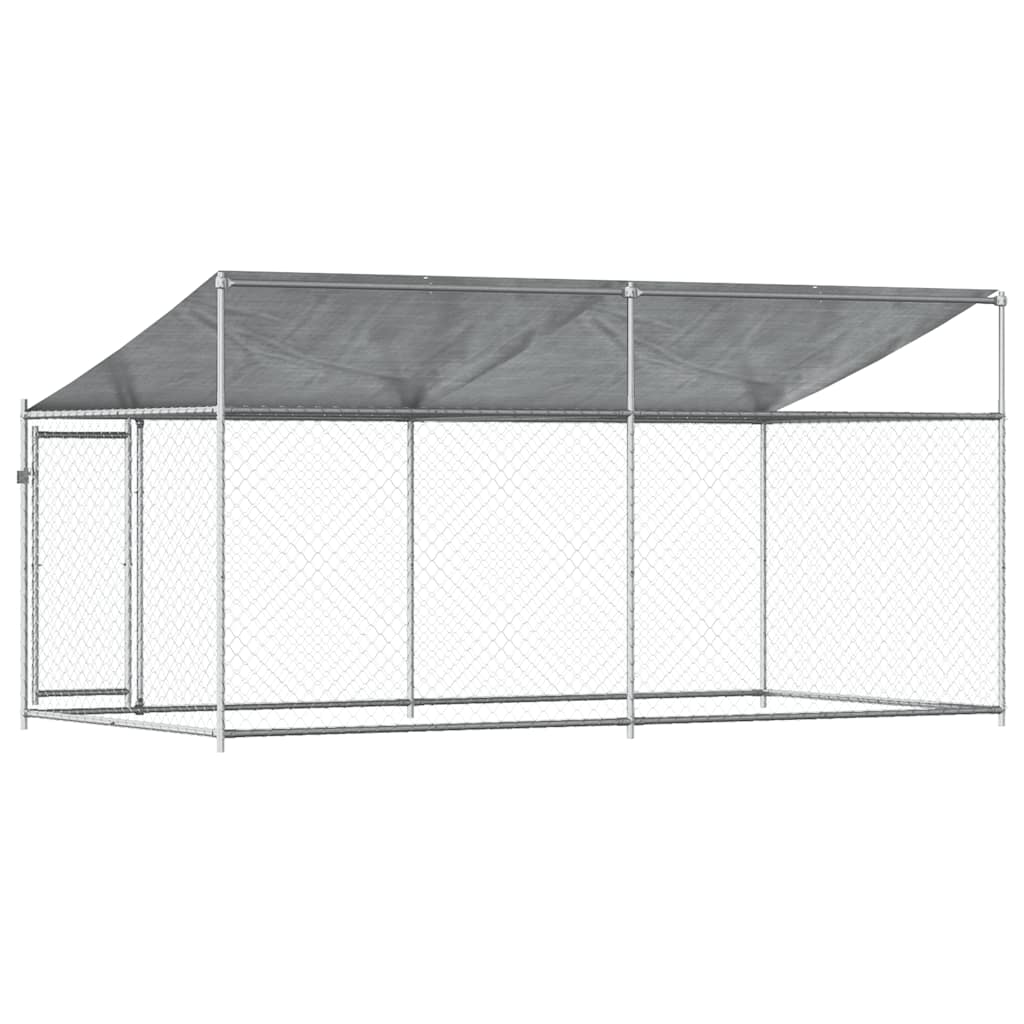 Dog Cage with Roof and Door Grey 4x2x2 m Galvanised Steel