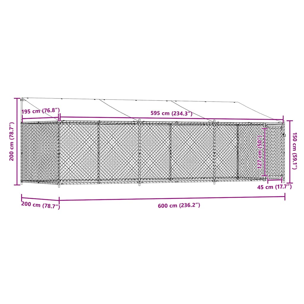 Dog Cage with Roof and Door Grey 6x2x2 m Galvanised Steel