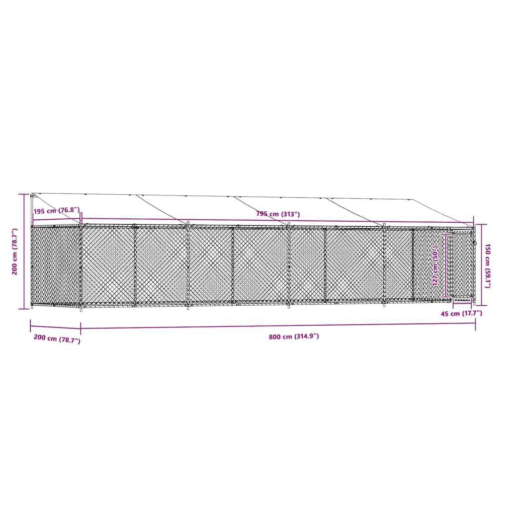 Dog Cage with Roof and Door Grey 8x2x2 m Galvanised Steel