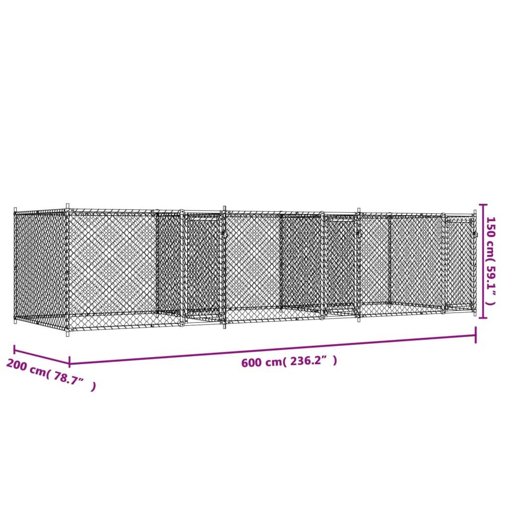 Dog Cage with Doors Grey 6x2x1.5 m Galvanised Steel