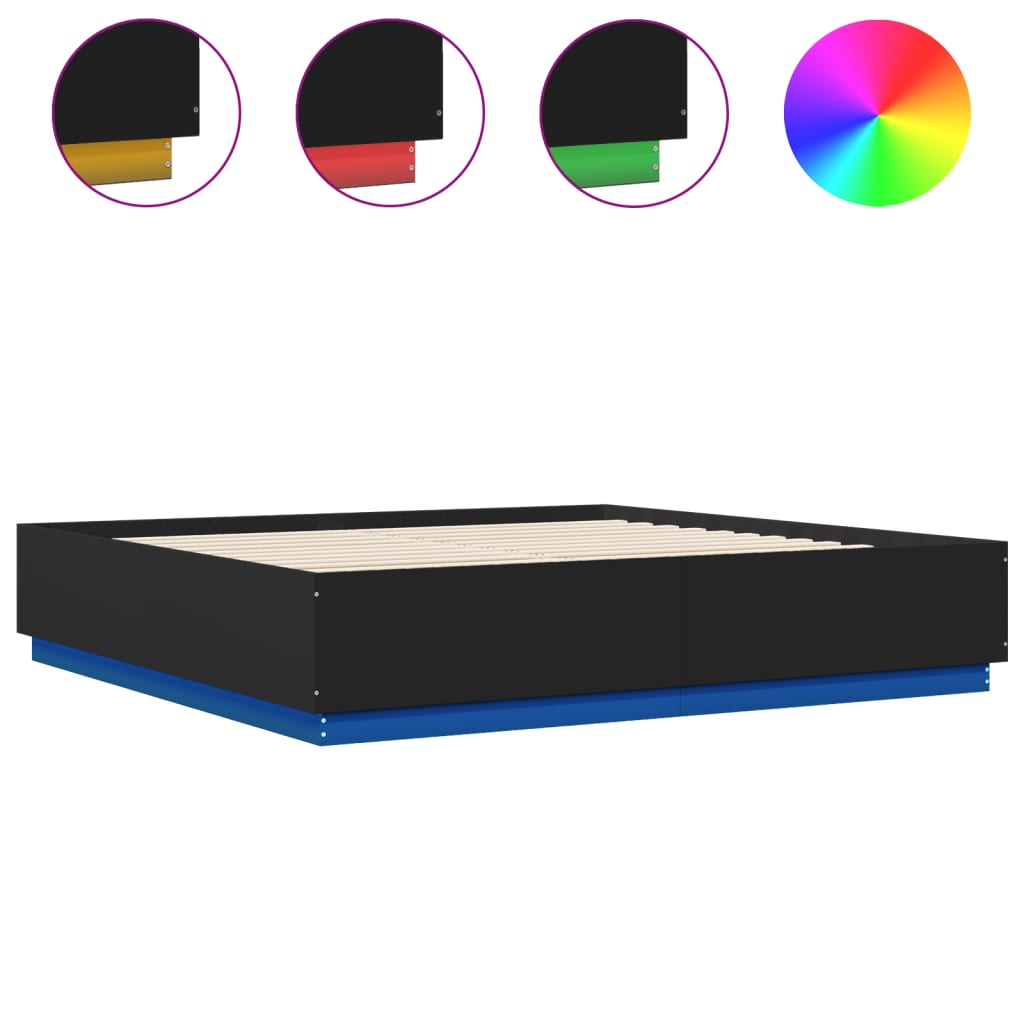 Bed Frame with LED without Mattress Black 183x203 cm King