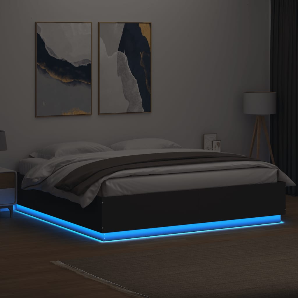 Bed Frame with LED without Mattress Black 183x203 cm King