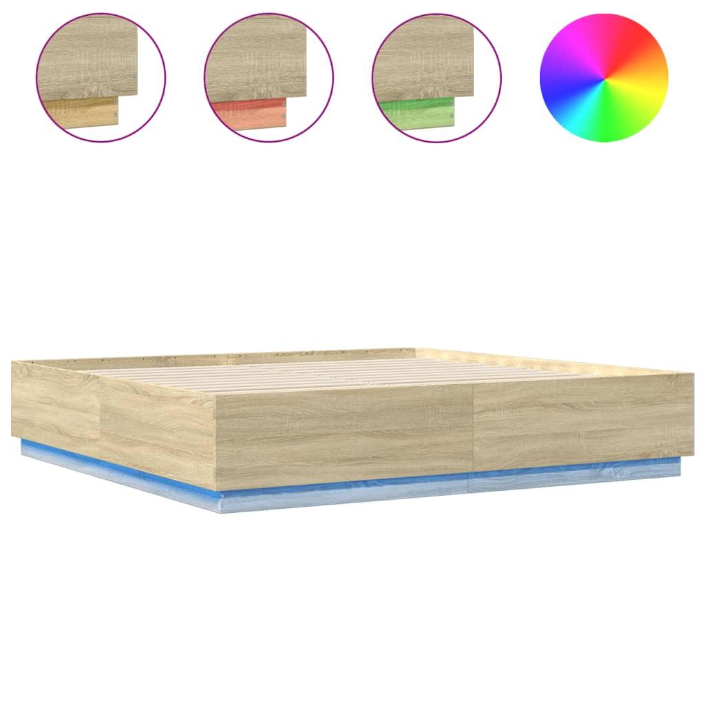 Bed Frame with LED without Mattress Sonoma Oak 183x203 cm King