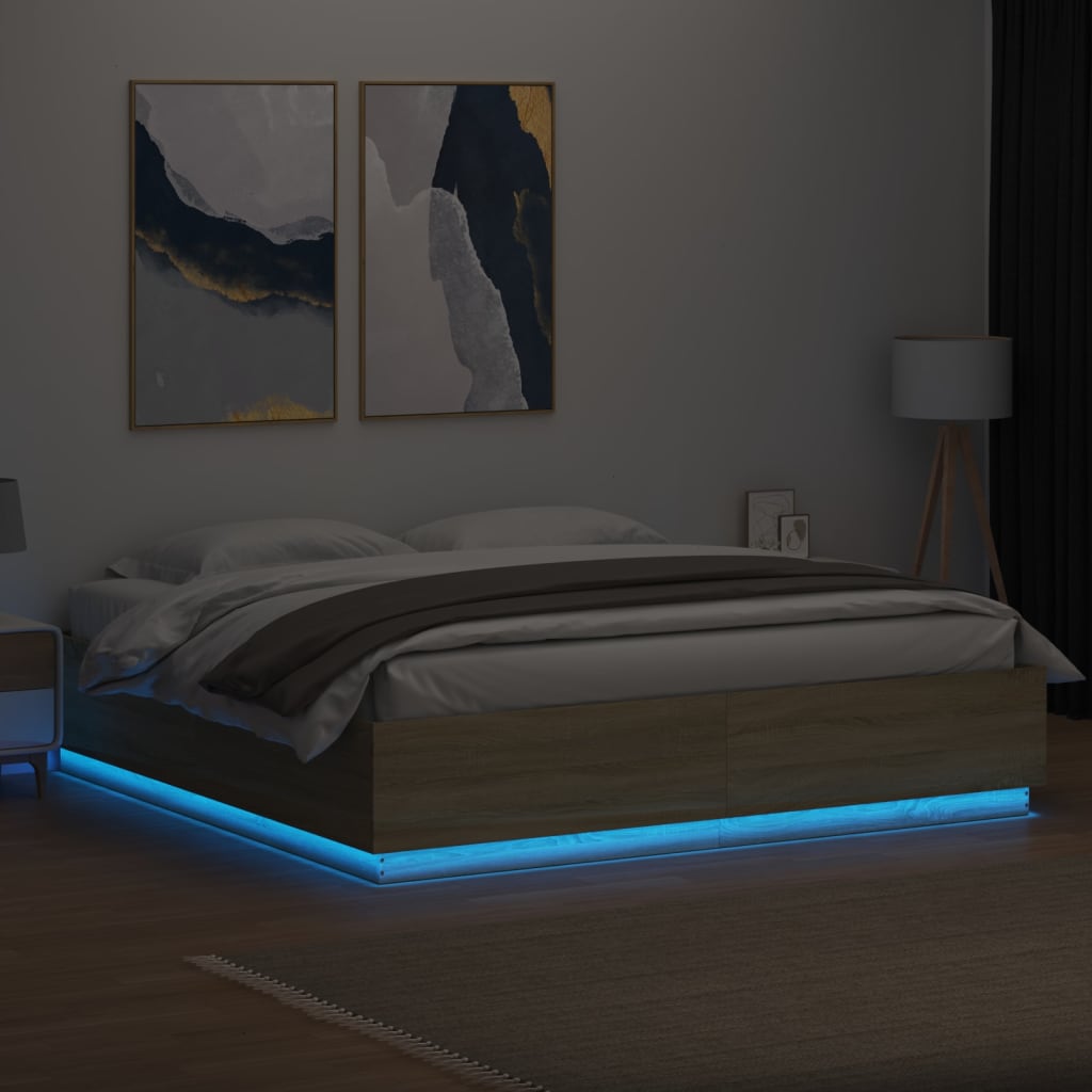 Bed Frame with LED without Mattress Sonoma Oak 183x203 cm King