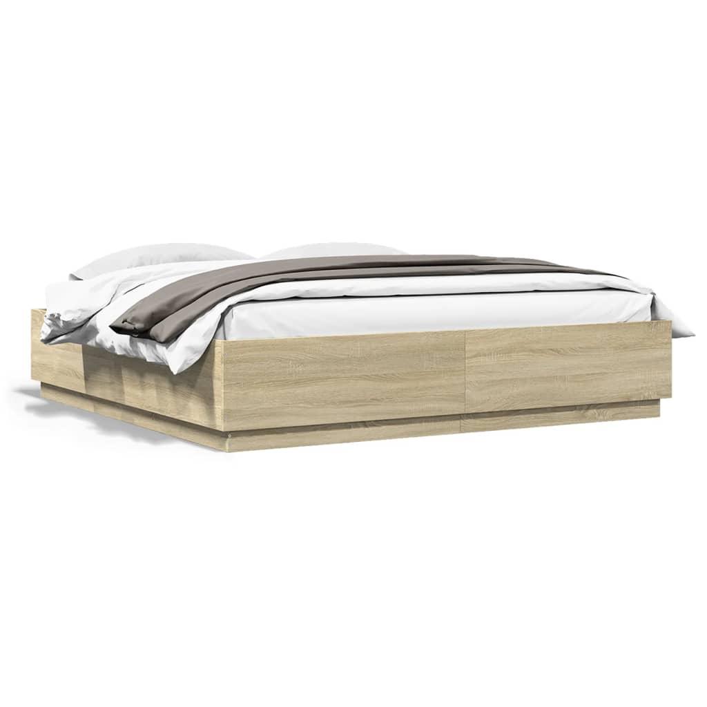 Bed Frame with LED without Mattress Sonoma Oak 183x203 cm King